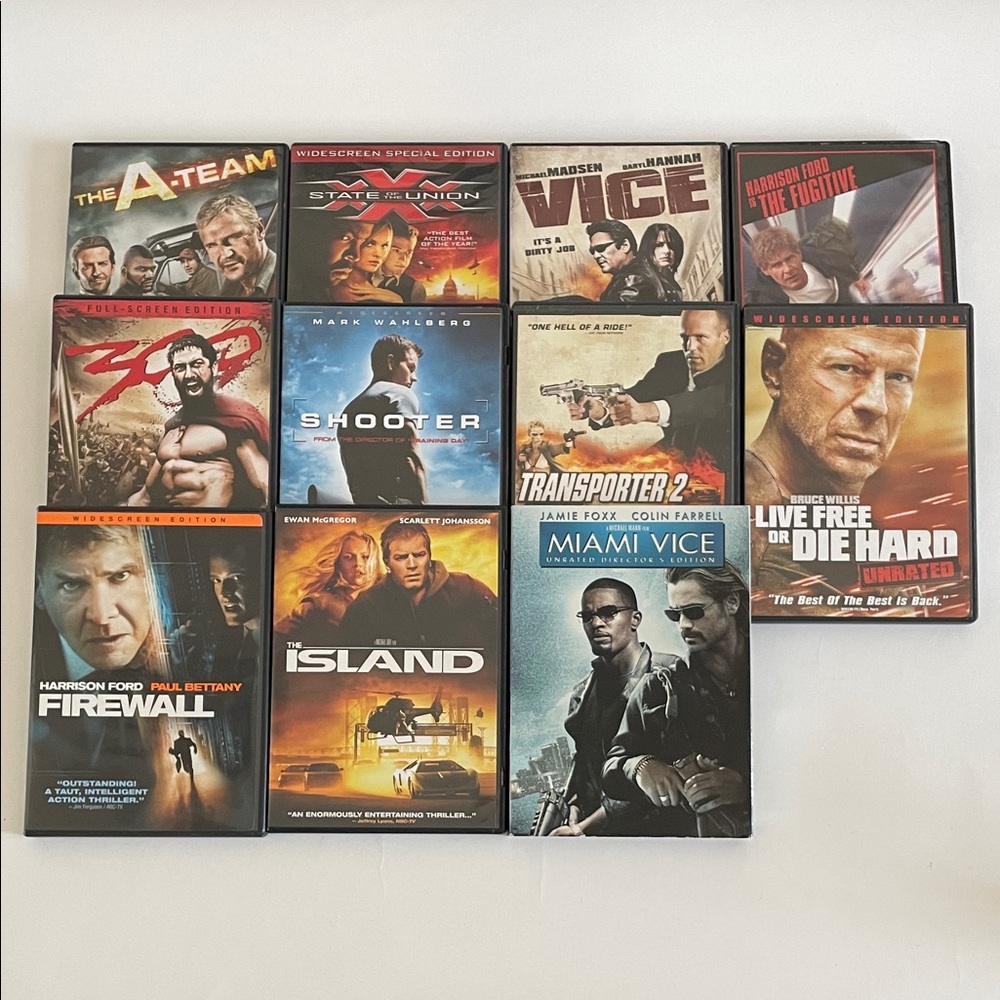 Action DVD Lot: Die Hard, Shooter, A‑Team, Transporter 2, Miami Vice, 300, Vice